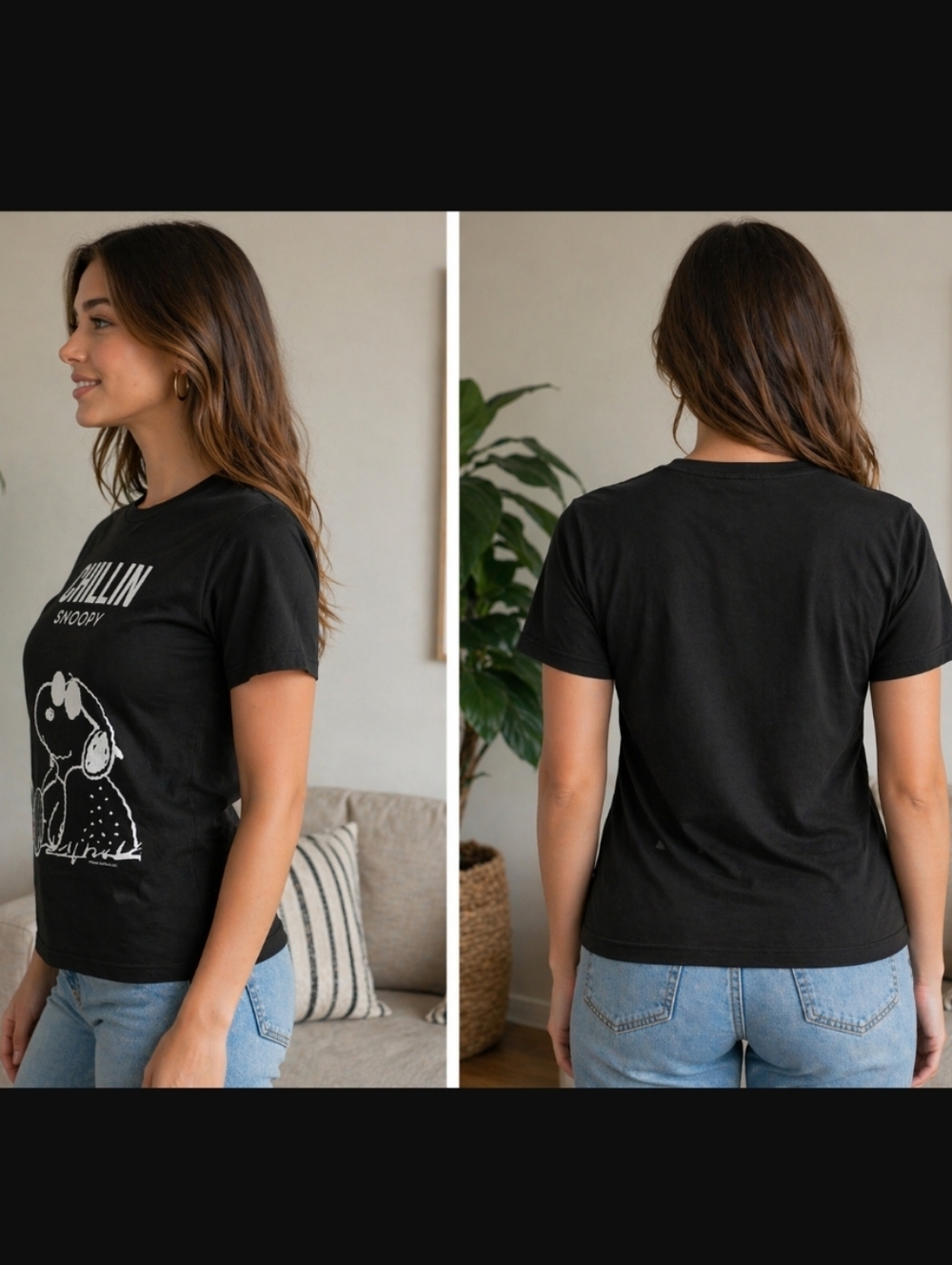 Peanuts Black 'Chillin Snoopy' Short Sleeve Tee - Picture 2 of 4